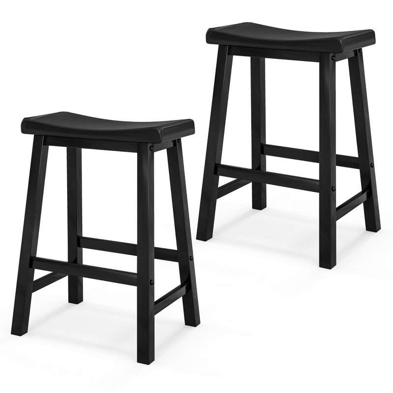 Costway Set of 2 Saddle Bar Stools Counter Height Dining Chairs with Wooden Legs Black/Grey, 1 of 10