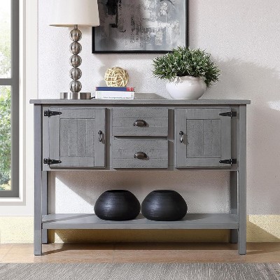 48-Inch Farmhouse Style Console Table with Storage, Entryway Table Featuring 2 Drawers and Cabinets, Wood Sofa Table with Shelves, Grey