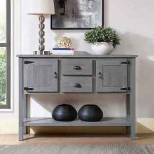 48-Inch Farmhouse Style Console Table with Storage, Entryway Table Featuring 2 Drawers and Cabinets, Wood Sofa Table with Shelves, Grey - 1 of 4
