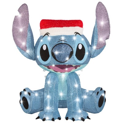 Gemmy 3D Holiday Lighted Tinsel Sculpture Stitch w/Santa Hat 28" Disney, Multicolored