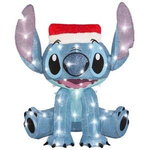 Gemmy 3D Holiday Lighted Tinsel Sculpture Stitch w/Santa Hat 28" Disney, Multicolored - 1 of 4