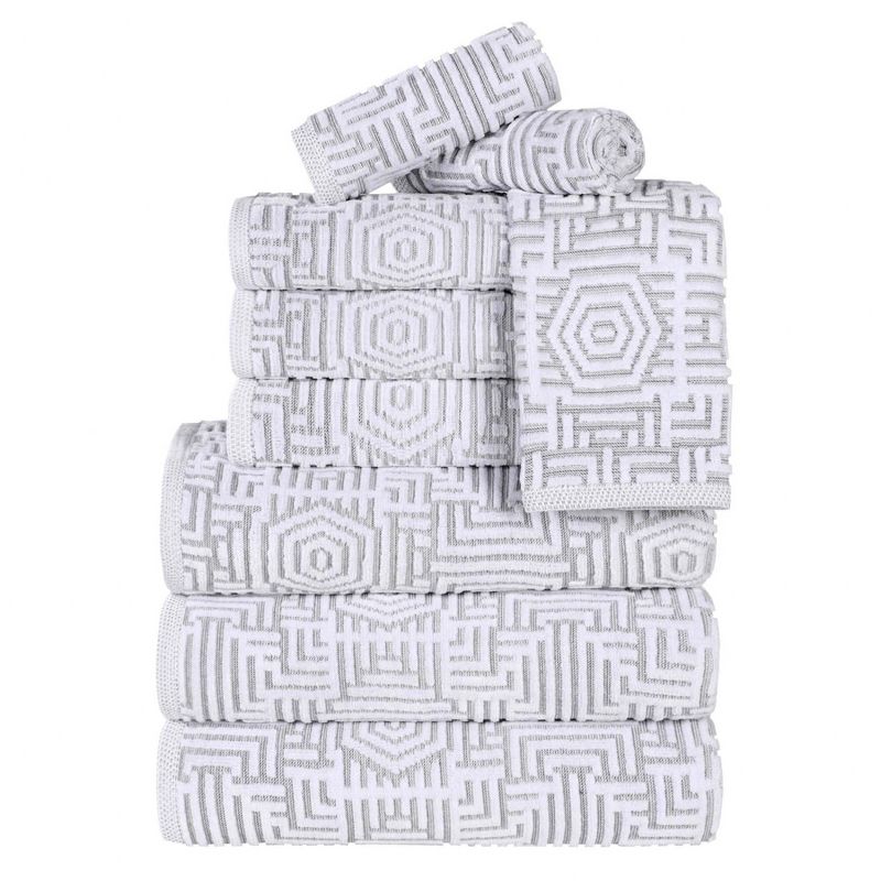 Cotton Modern Geometric Jacquard Soft Highly-Absorbent Assorted 9 Piece Bathroom Towel Set by Blue Nile Mills, 1 of 10
