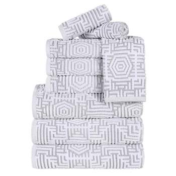 Cotton Modern Geometric Jacquard Soft Highly-Absorbent Assorted 9 Piece Bathroom Towel Set by Blue Nile Mills