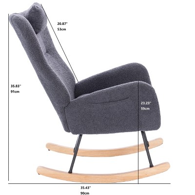 Gulches Dark Gray Teddy Nursery Rocking Chair, Upholstered High Back Armchair with Steel & Solid Wood FrameLiving Room & Bedroom Use
