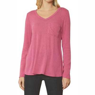 Women's Ribbed V Neck Long Sleeve Top - entro