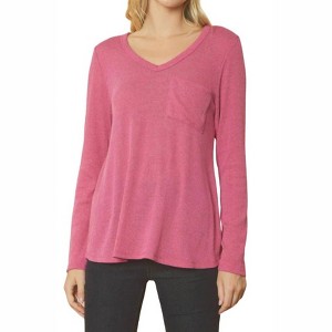 Women's Ribbed V Neck Long Sleeve Top - entro - 1 of 4