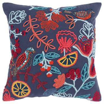 20"x20" Oversize Poly Filled Floral with Bird Square Throw Pillow Dark Blue - Rizzy Home