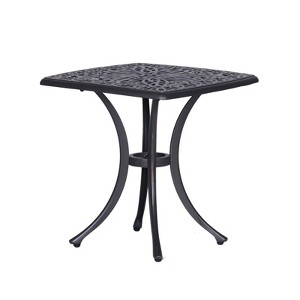 DSVIMOY Patio Side Table, Metal Outdoor Round Coffee Table for Patio Yard Balcony Garden, Black, 21"*21"*21" - 1 of 4