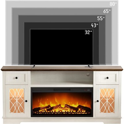 Dyonery Fireplace TV Stand Storage Cabinet for 80 Inch TV Farmhouse Entertainment Center with 36" Fireplace & LED Lights White