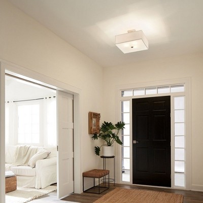 Transitional 18" Satin Etched Glass Semi-Flush Ceiling Light in Black