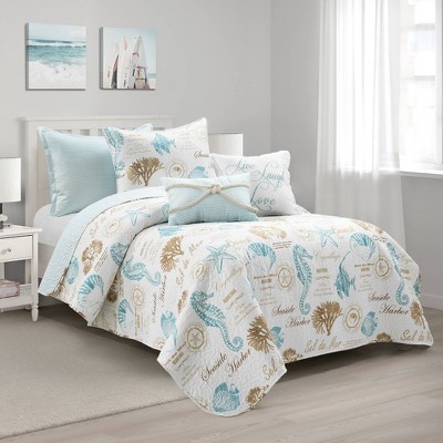 Coastal Reef Feather Reversible Quilt Set, Lush Decor