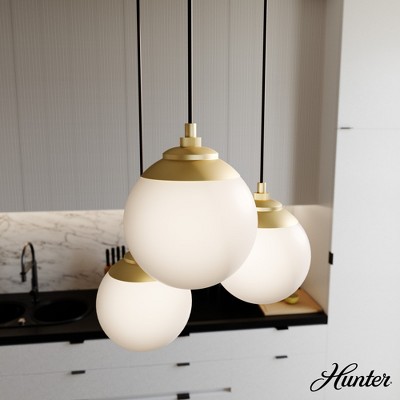 Modern Brass 3-Light Globe Pendant with Cased White Glass