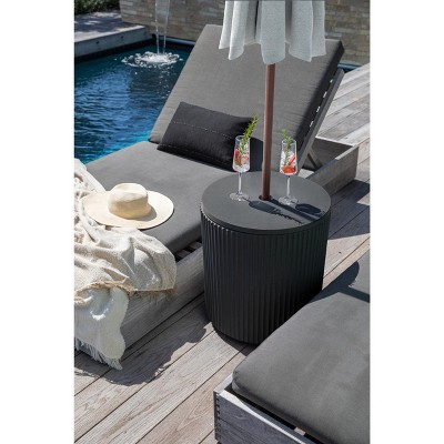 Black Plastic-Concrete Outdoor Side Table with Umbrella Hole