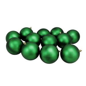 Northlight 12ct Shatterproof Matte Christmas Ball Tree Ornament Set 4" - Green - 1 of 3