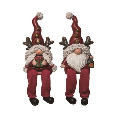 Transpac Resin Christmas Gnome Shelf Sitter Set of 2 Decorative Figurines for Tabletop and Mantel Holiday Decor