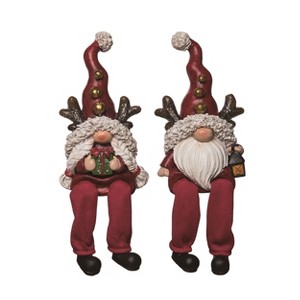 Transpac Resin Christmas Gnome Shelf Sitter Set of 2 Decorative Figurines for Tabletop and Mantel Holiday Decor - 1 of 1