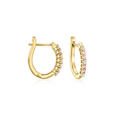 Ross-Simons 0.20 ct. t.w. Pink Sapphire and .18 ct. t.w. Diamond Hoop Earrings in 18kt Gold Over Sterling