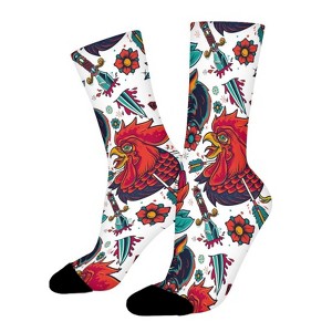 Rooster Leopard Head Women Printed Crew Socks Funny Funky Socks Soft Polyester Novelty Gifts for Artists Men - 1 of 1