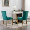 Set of 2 Beige Tufted Solid Wood Contemporary Velvet Upholstered Dining Chair with Golden Stainless Steel Plating Legs and Nailhead Trim - 2 of 4