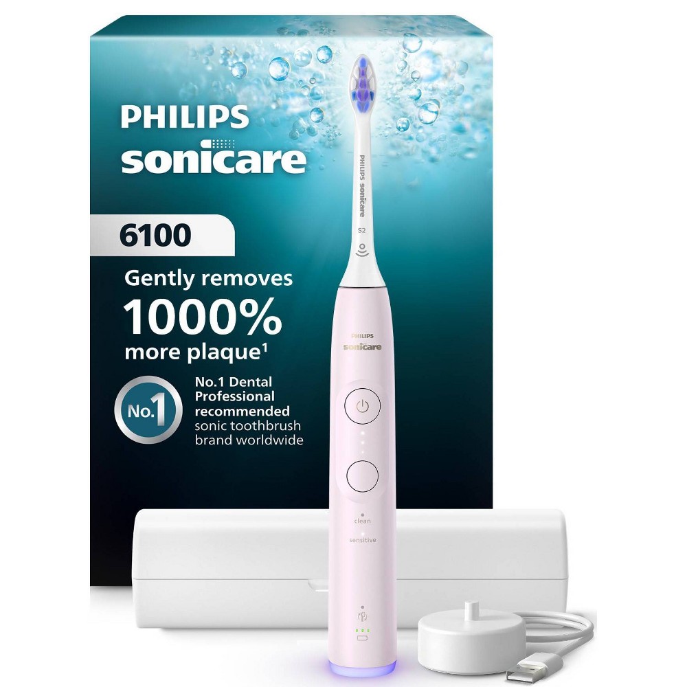 Philips Sonicare 6100 Rechargeable Electric Toothbrush with Travel Case and Brush Head - Light Pink