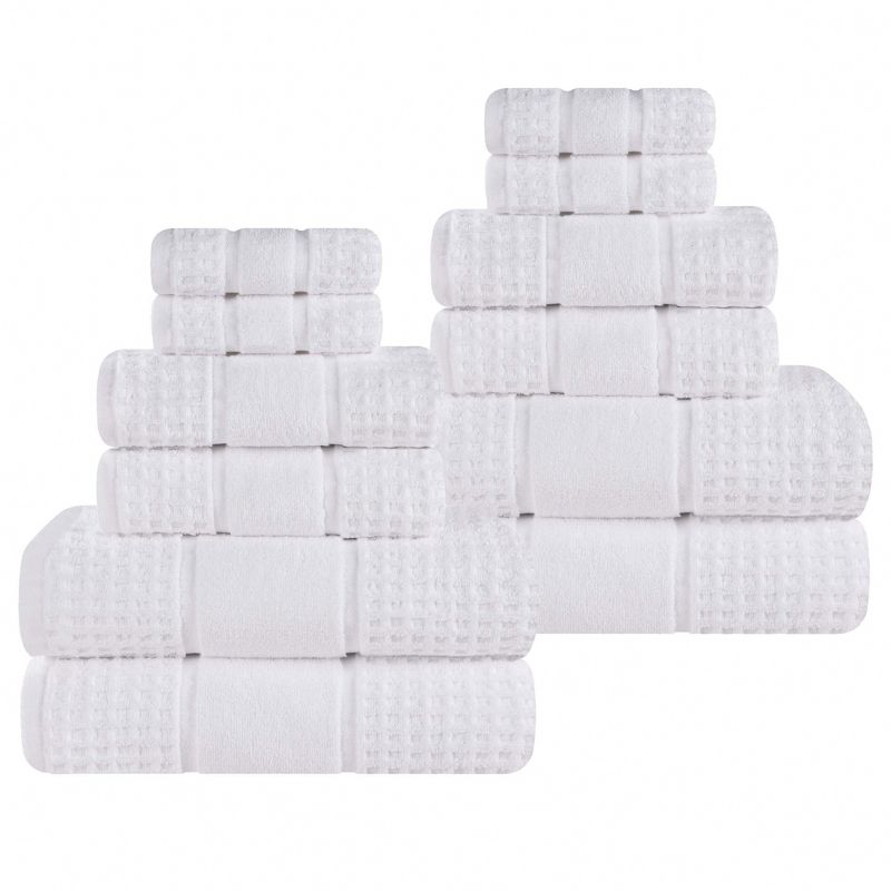 Zero Twist Cotton Waffle Honeycomb Medium Weight 12 Piece Bathroom Towel Set by Blue Nile Mills, 1 of 10