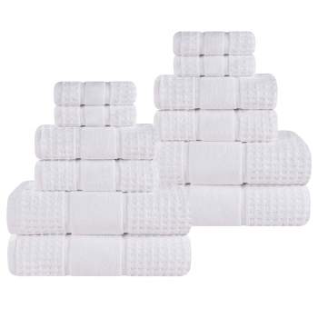 Zero Twist Cotton Waffle Honeycomb Medium Weight 12 Piece Bathroom Towel Set by Blue Nile Mills