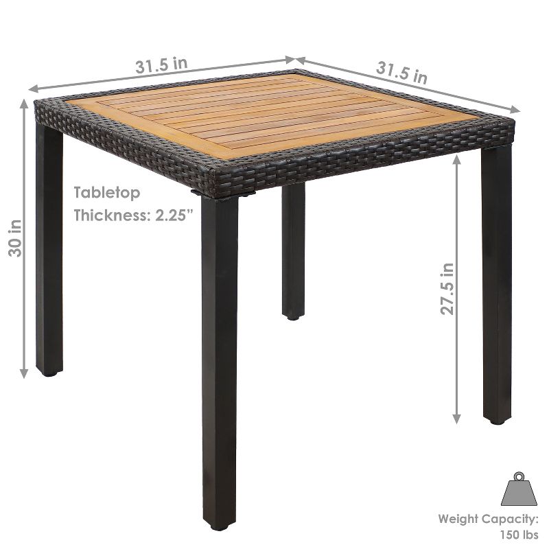 Sunnydaze Outdoor Acacia Wood and Faux Wicker Resin Patio Dining Table - 31.5" - Brown and Black, 4 of 9
