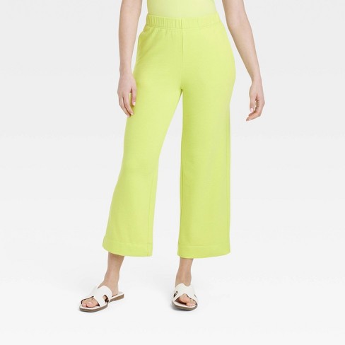 Women's Pants Solid High Waist Wide Leg Pants Lime Green XS