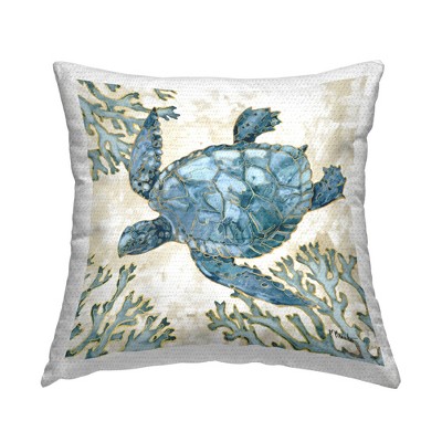 Stupell Industries Blue Swimming Sea Turtle Coral Outline