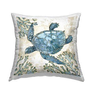 Stupell Industries Blue Swimming Sea Turtle Coral Outline - 1 of 3