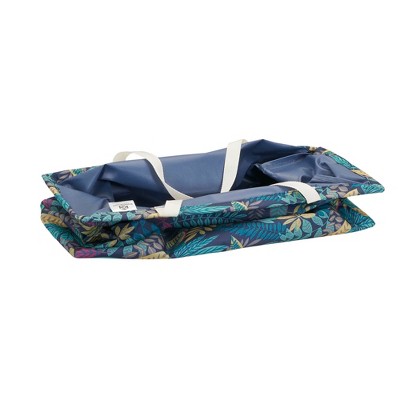 Blue Floral Canvas Utility Tote with Vinyl Lining