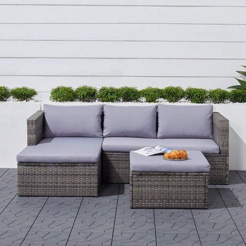 Daytona 3pc Vintage Outdoor Cushioned Wicker Corner Sofa With