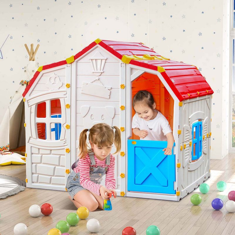 Costway Kids Playhouse Realistic Cottage Playhouse with Openable Windows & Working Door, 5 of 11