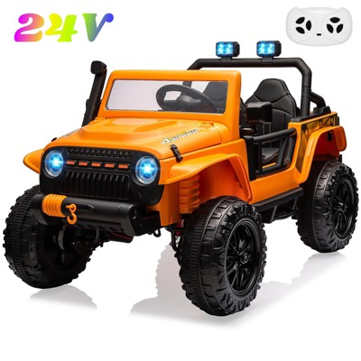 Jojoka 24V Ride on Truck Car for Kids, Battery Powered 4*55W Motor Electric Toys with Remote Control, 2 Seatl, Spring Suspension, Bluetooth, 3 Speeds