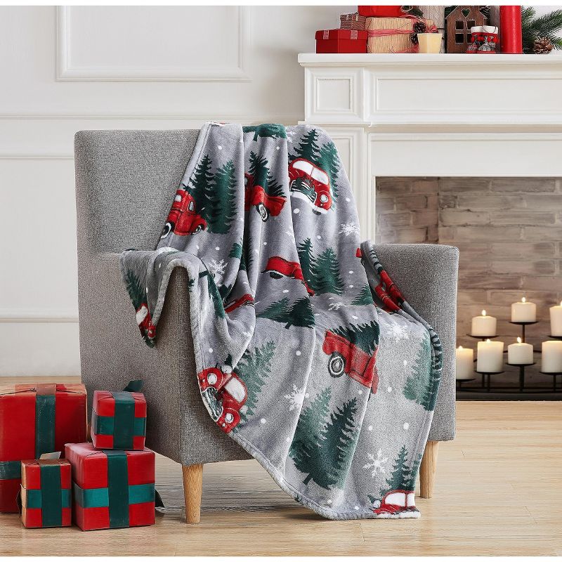 Kate Aurora Christmas Accents Red Pick Up Trucks & Christmas Trees Holiday Accent Throw Blanket - 50" x 60", 1 of 2