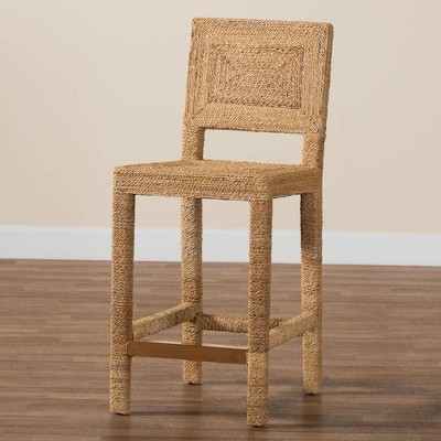 Anfield Natural Seagrass and Mahogany Wood Counter Stool