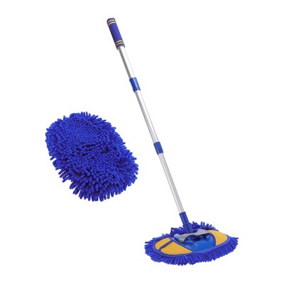Unique Bargains Car Cleaning Brush Kit Car Wash Mop Wash Brush Telescopic for Cars Auto RV Truck Blue Yellow 1pc