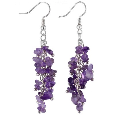 Attop Natural Tumbled Stones Earrings for Women, Reiki Healing Crystal Long Dangle Hook Eardrop