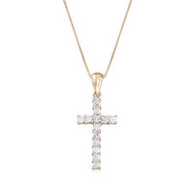Ross-Simons 0.25 ct. t.w. Diamond Cross Pendant Necklace in 14kt Yellow Gold