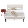 East West Furniture 2 Piece Full Bed Set - Button Tufted Bed Frame - White Velvet Fabric Upholstered Headboard and a Burgundy Finish Nightstand - 2 of 4
