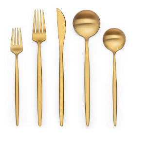 Aoibox 40-Piece Gold Silverware Set for 8, Stainless Steel Flatware Cutlery Set with Forks, Knives, Spoons for Kitchen Restaurant Wedding,Satin Finish - 1 of 4