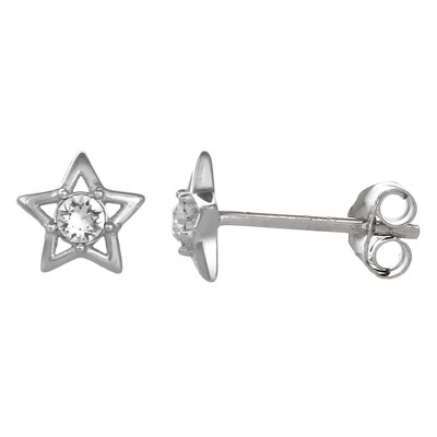 FAO Schwarz Sterling Silver Star Stud Earrings with Crystal Stone Accent