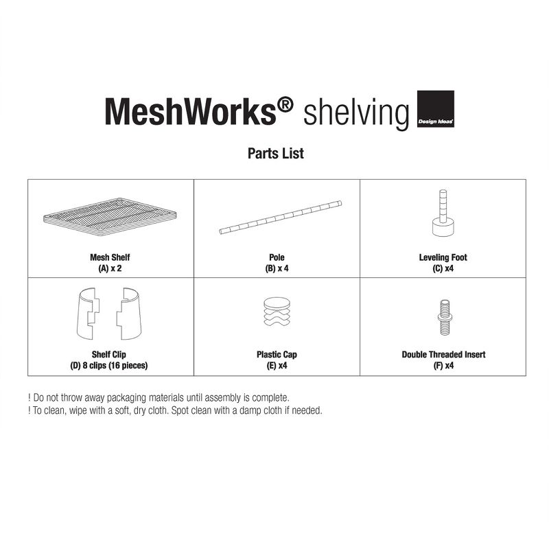 Design Ideas MeshWorks 2 Tier Full-Size Metal Storage Shelving Unit Rack for Kitchen, Office, and Garage Organization, 31” x 13” x 17.5,” White, 5 of 7