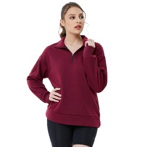 Coolmee Women's Half Zip Quilted Sweatshirts Long Sleeve Pullover Tops Casual Fashion Fall Tops - 1 of 4