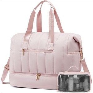 Puffer Travel Duffle Bag with Shoe Compartment, 42L Carry On for Women, Hospital and Gym Bag - 1 of 4