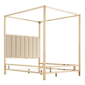 Full Manhattan Champagne Gold Canopy Bed with Vertical Channel Headboard Oatmeal Brown - Inspire Q