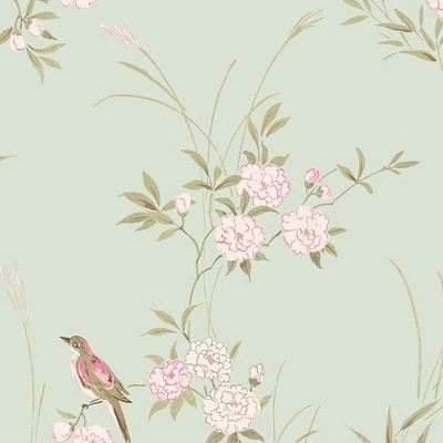 Green Floral Bird Chinoiserie Non-Pasted Wallpaper
