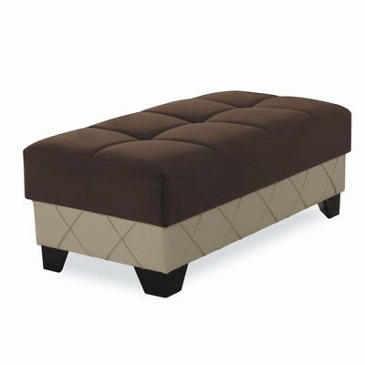 HomeRoots 48" Brown and Cream Faux Leather And Microfiber Tufted Storage Ottoman