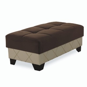 HomeRoots 48" Brown and Cream Faux Leather And Microfiber Tufted Storage Ottoman - 1 of 4