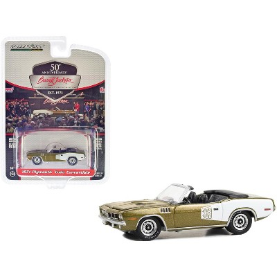 1971 Plymouth Barracuda 383 Convertible Tawny Gold Met and White Barrett Jackson 1/64 Diecast Model Car by Greenlight